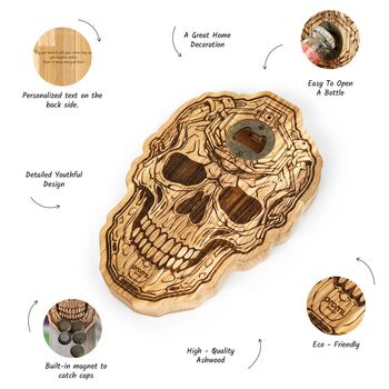 Handcrafted Magnetic Skull Wall Mounted Bottle Opener, 6 of 10