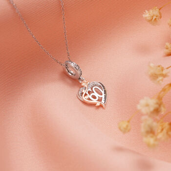 60th Years Necklace Silver Pendant With Rose Gold Flower Detail, 3 of 5
