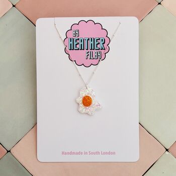 Fried Egg Glitter Charm Necklace / Brunch Lover Gift / Fun Food Jewellery / Handmade Accessories, 2 of 9