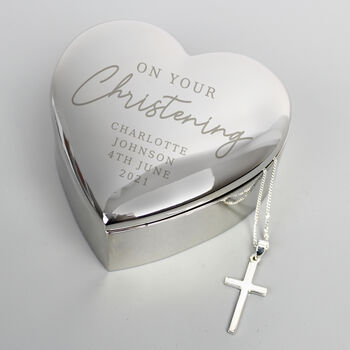 Personalised Christening Trinket Box And Cross Necklace, 2 of 5