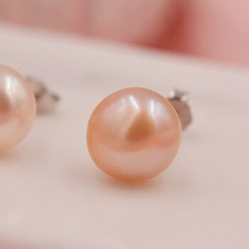 Genuine Pink Pearl Stud Earrings In Sterling Silver, 3 of 12
