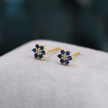 Tiny Sapphire Blue Cz Flower Internally Threaded Flat Back Earrings In Sterling Silver, 6 of 10