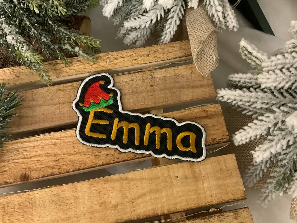 Christmas Elf Hat Name Embroidered Fabric Patch