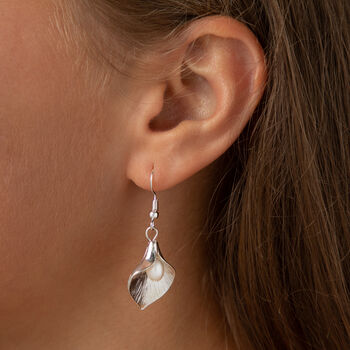 Lilly Shaped Pearl Drop Earrings, 5 of 6