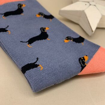Bamboo Little Sausage Dogs Socks In Blue, 2 of 2