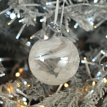 Personalised Engagement White Glass Christmas Tree Bauble, 4 of 7