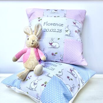 Nursery Bunny Name And Date Cushion, 3 of 9
