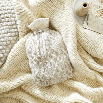 Fair Trade Cable Handknit Wool Hot Water Bottle Cover, 2 of 9