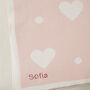 Pink And White Heart Polka Dot Cotton Baby Blanket, thumbnail 2 of 2