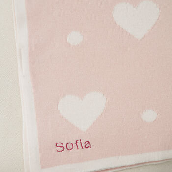 Pink And White Heart Polka Dot Cotton Baby Blanket, 2 of 2