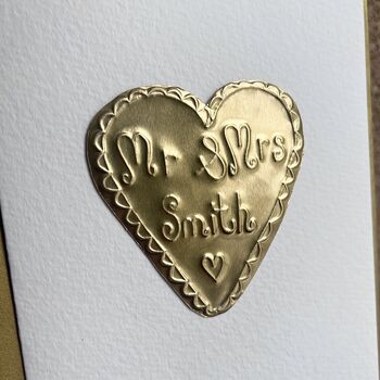Handmade Personalised Gold Foil Mr And Mrs Wedding Card, 2 of 4
