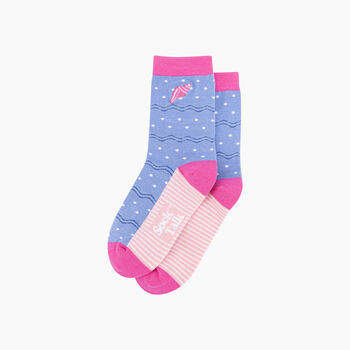 Embroidered Conch Shell Combed Cotton Socks In Blue/Pink, 3 of 4
