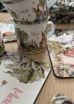 Kids Personalised Little Bunny Placemat, Coaster And Mug Dinner Set, 7 of 11