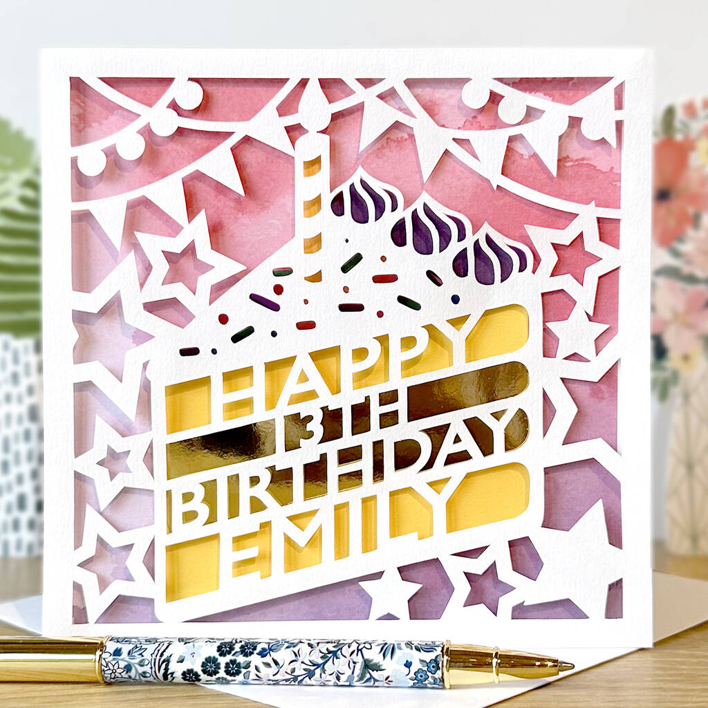 Personalised Name And Age Birthday Cake Card, 1 of 3