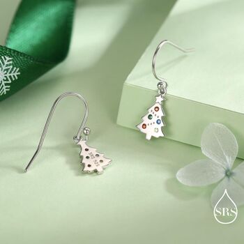 Dainty Christmas Tree Drop Hook Earrings In Sterling Silver, 5 of 11
