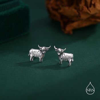 Sterling Silver Small Pair Of Highland Cow Stud Earrings, 6 of 11