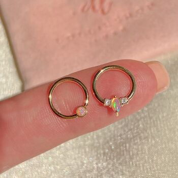 14k Solid Gold Opal And Diamond Daith / Septum Hoop, 2 of 7