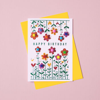 Handmade Birthday Card With Pom Pom Flowers, 3 of 5