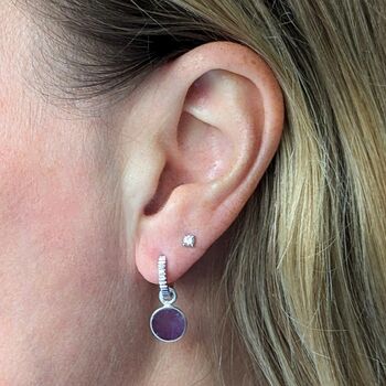 Circle Amethyst February Birthstone Earrings, Silver, 2 of 6