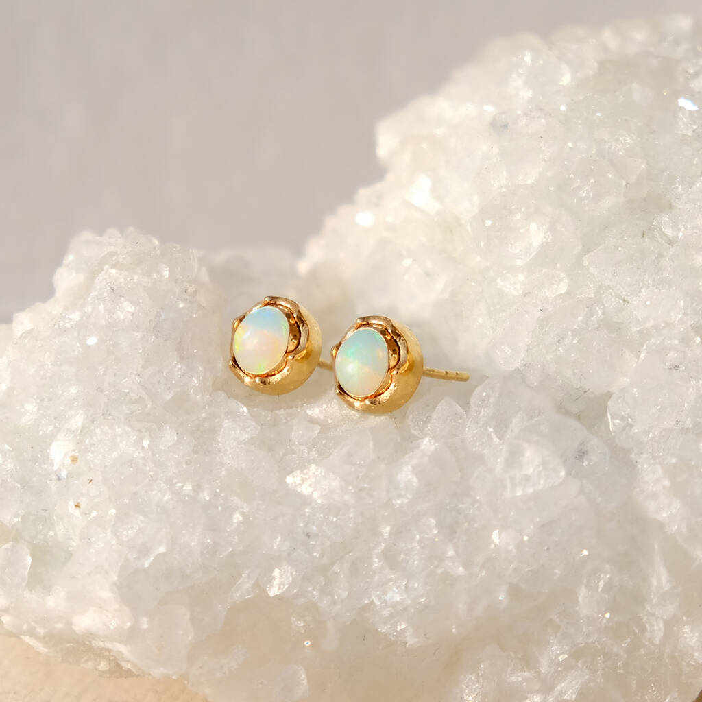 Maya Opal Stud Earrings Silver Or Gold Plated, 1 of 12