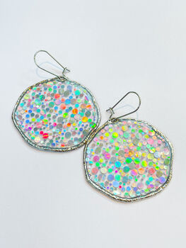 Large Disco Earrings With Silver Sparkles, 5 of 9