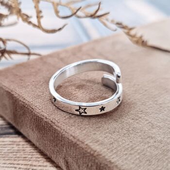 Celestial Stars Sterling Silver Adjustable Hug Ring, 2 of 5