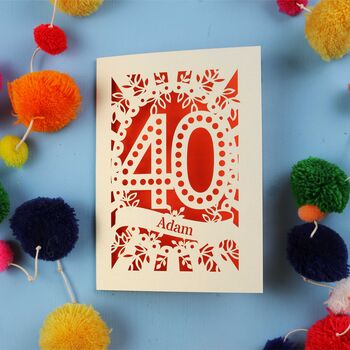 Personalised 40th Birthday Card Papercut Spotty Design, 4 of 8