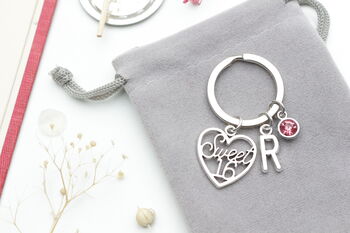 Personalised Sweet Sixteen 16th Birthday Girl Keyring Sixteenth Present, 4 of 9