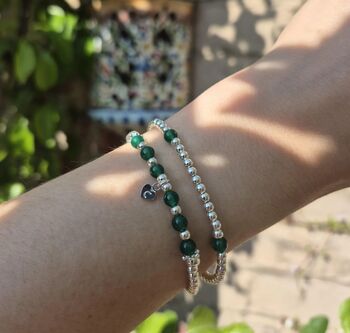 Sterling Silver May Emerald Beaded Bracelet: May Birthstone, Personalised Heart Charm, 5 of 6