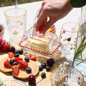 Hand Painted Glass Butter Dish – Cherry Or Lemon Design, 3 of 10
