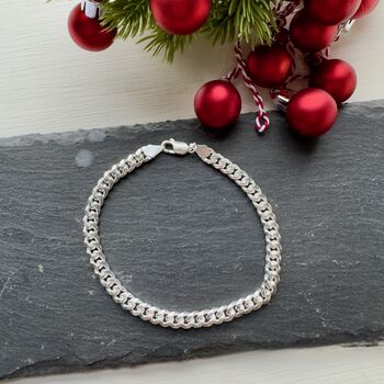 Mens Sterling Silver Chunky Flat Curb Bracelet, 7 of 7