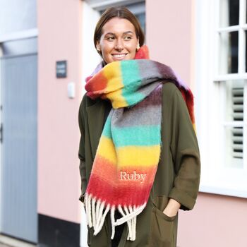 Personalised Rainbow Stripe Winter Scarf, 3 of 5