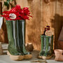 Two Personalised Green Welly Boots Planters, thumbnail 1 of 6
