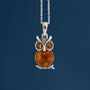 Sterling Silver Baltic Amber Owl Necklace, thumbnail 1 of 12