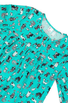 Girls Crazy Cat Cotton Long Sleeved Nightie Cream Aqua, 4 of 5