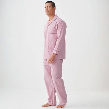 Men's 'St James Red' Pinstripe Crisp Cotton Pyjama Set, 2 of 4