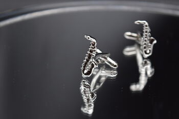 Saxophone Silver Cufflinks Gift For Musicians 316 L Stainless Steel Accessory, 5 of 6