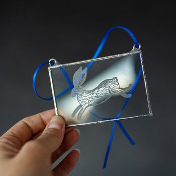 Hare Engraved Glass Hanging Decoration, 2 of 6