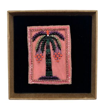 Beaded Pink Palm Portrait Brooch, 3 of 4