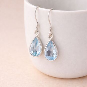 Sterling Silver Blue Topaz Teardrop Drop Earrings – 15mm X 10mm, 3 of 6
