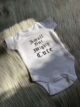 Embroidered Small But Mighty White Babygrow, 2 of 9