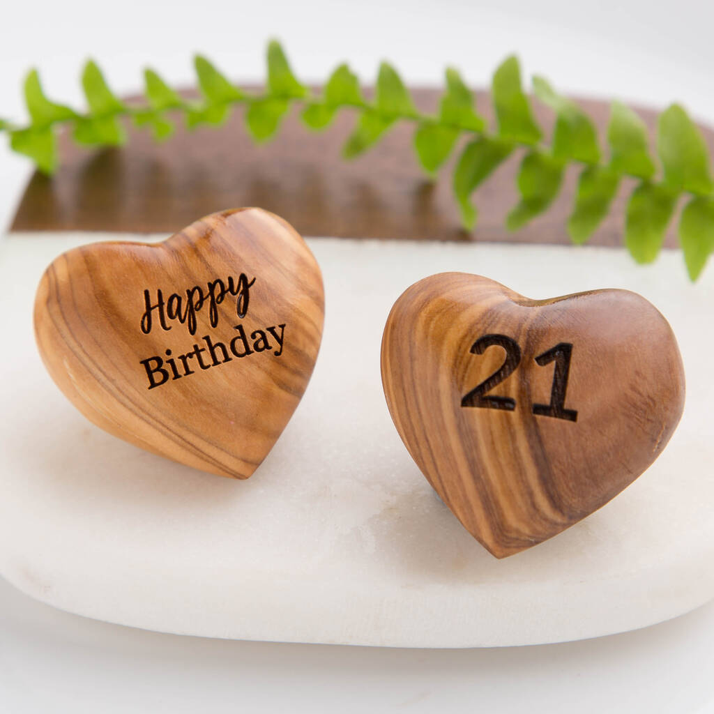 A Little 21st Birthday Hug Token, Olive Wood Heart, 1 of 8