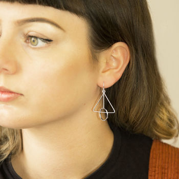 Sterling Silver Triangle And Circle Dangly Earrings, 2 of 7