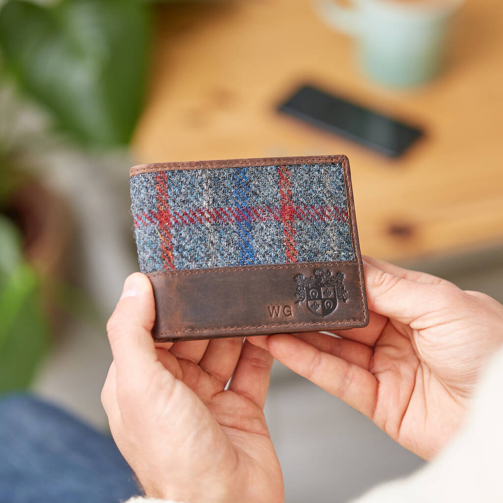 Personalised Harris Tweed Leather Wallet By The British Belt Company