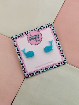 Whale Glitter Resin Studs / Whale Watching Gift / Coastal Accessories / Fun Statement Jewellery, 5 of 5