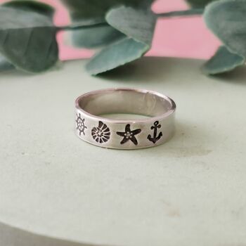 Seaside Themed Silver Band Ring, 4 of 4