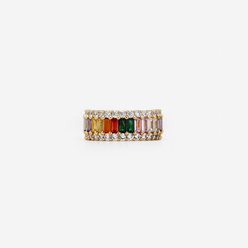 Thick Stacked Rainbow Ring, Colourful Baguette Stones, 2 of 3