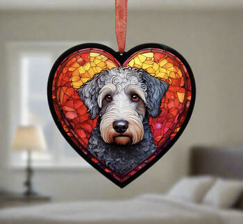 Bedlington Terrier Stained Glass Effect Heart Suncatcher, 4 of 6