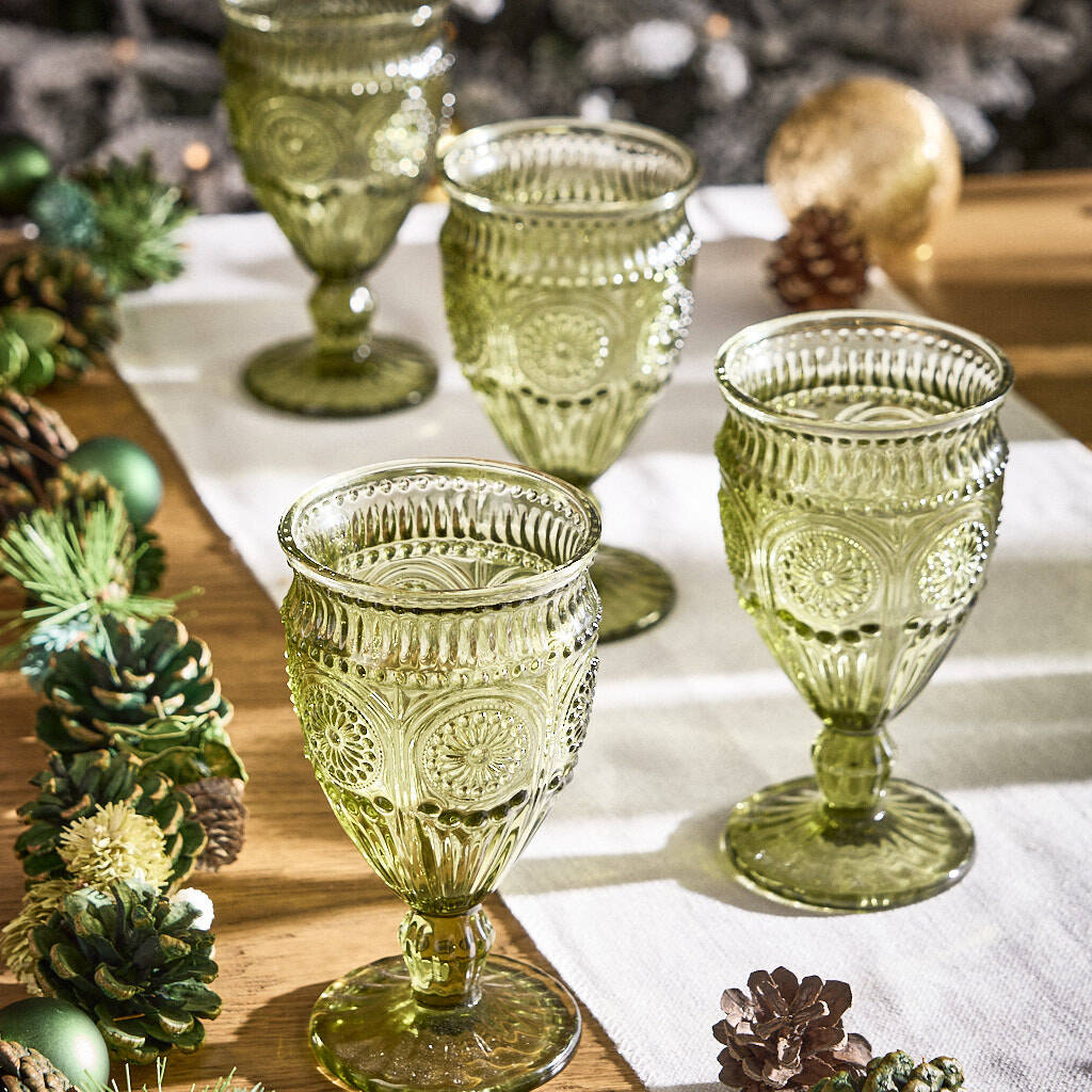 Set Of Four Palmas Green Wine Goblets, 1 of 6