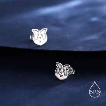 Border Collie Dog Stud Earrings In Oxidised Sterling Silver, 5 of 12